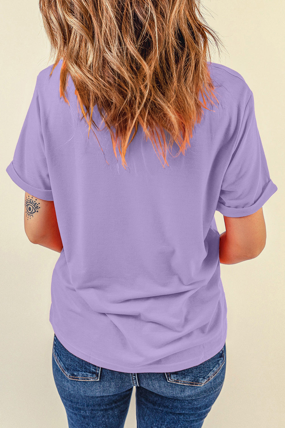 Wisteria Sequin mardi gras Letter Print Crewneck Tee